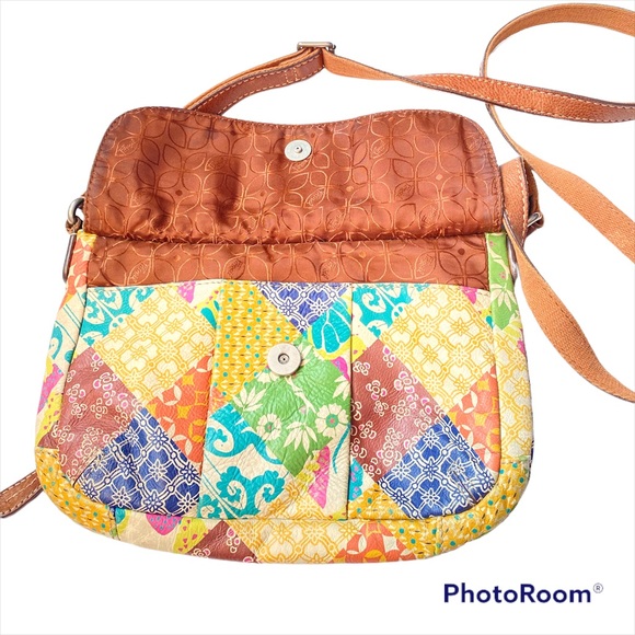 Fossil Leather Patchwork Multicolor Crossbody Bag - Picture 2 of 6